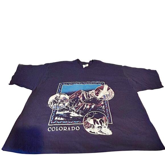 VINTAGE Single Stitch Denver Colorado Destination Elk Wolf Eagle USA Mens XL - Picture 3 of 10